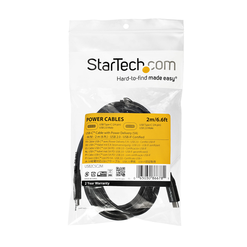 StarTech USB2C5C2M 2m USB 2.0 Power Delivery C-C Cable M/M